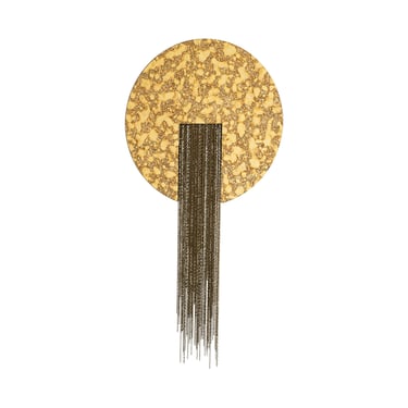 Aria "Orb"-Distressed Antique Gold, brass chains, antique mirror, distressed mirror, modern mirror, brass fringe 