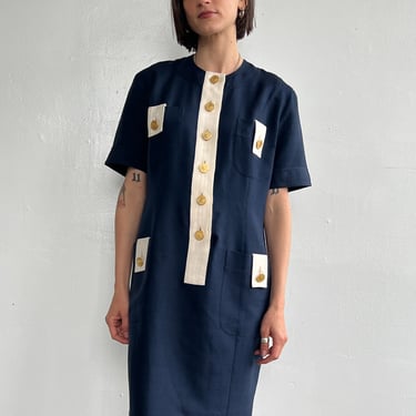 Celine Navy Silk Shirtdress (M)
