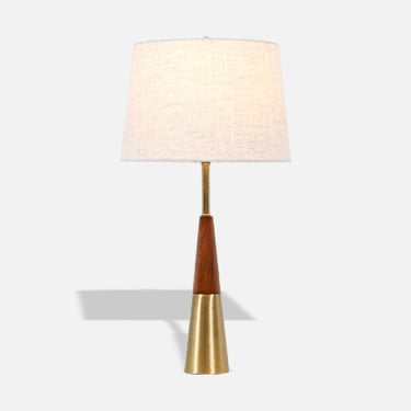 Tony Paul Cone Shape Brass & Walnut Table Lamp for Westwood Industries