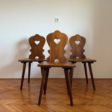 1 of 3 Vintage Brown Wooden Dining Chairs / Mid Century Cottage Chairs / Farmhouse Style / Accent Chair / Heart / Yugoslavia / 1970s 