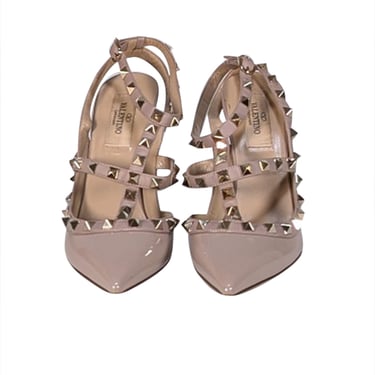 Valentino - Beige Patent Leather Rockstud Cage Heels Sz 7