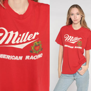 Miller Beer T-Shirt 80s Red American Racing T Shirt Retro Miller High Life Nascar Hipster Car Shirt Retro Vintage 1980s Screen Stars Medium 