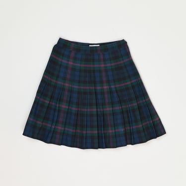 Vintage 90s Dark Green & Purple Pleated Mini Skirt - nineties, school skirt, plaid skirt -- Women's S // 28