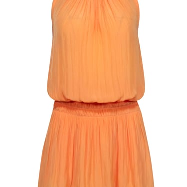 Ramy Brook - Pastel Orange Satin Smocked Drop Waist Dress Sz XS