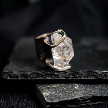 Oxidized Sterling Silver Asymmetric Dual Bar Herkimer Diamond Ring