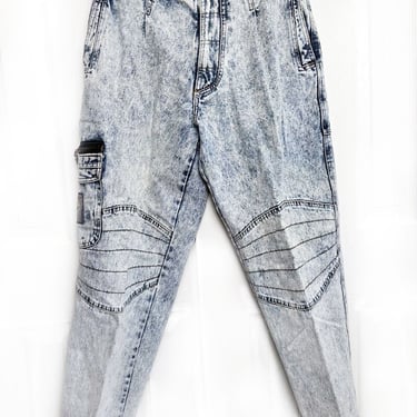 80's Bugle Boy Vintage Blue Jeans MENS Cargo Acid Wash Denim Pants 34M OGF 1980's WHAM! 