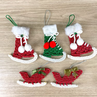 Macrame Christmas ornaments - set of 5 - 80s vintage 