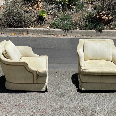 Mid-Century Cream Corduroy Swivel Chairs - Circa 1960s 