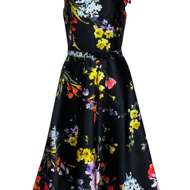 Teri Jon - Black &amp; Multi Color Floral Belted Dress Sz 6