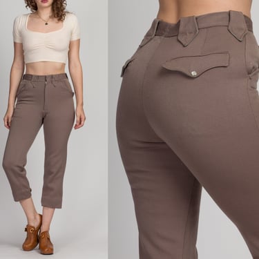 1950s Taupe High Waist Western Pants - Extra Small | Vintage 50s Rockabilly Tapered Leg Ankle Trousers 