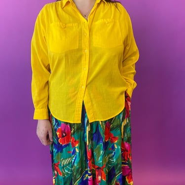 1980s Canary Yellow Button Up Top, sz. 3X