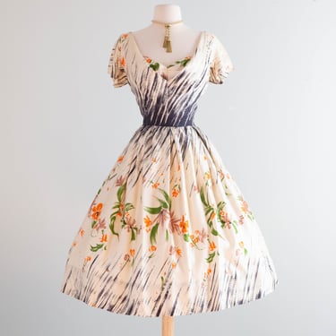 Gorgeous 1950's Autumn Silk Water Color Dress by Helga / Small