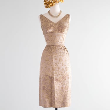 Glamorous 1950's Autumn Brocade Cocktail Dress By Pixie / SM