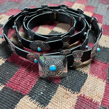 Vintage Concho Belt Navajo Sterling Silver Turquoise Ben Yazzie 