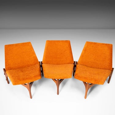 Set of Three ( 3 ) Triangular Low Profile Chairs / Bench in Walnut by Brown Saltman, USA, c. 1950's 