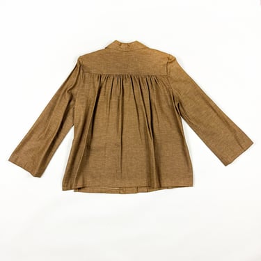 1940s Camel Brown Stiff Cotton Women's Jacket / Oversize Pocket Detail / Trapeze Back / Pleated Back / Oversize Collar / Workwear / Femme 