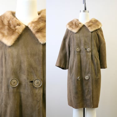 1960s Brown Suede Coat with Fur Collar 