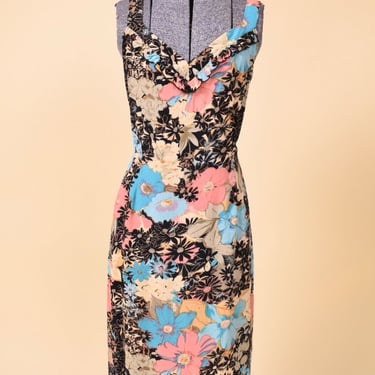 Black Pink and Blue Rayon Floral Ruffle Dress By Loco Lindo, M/L