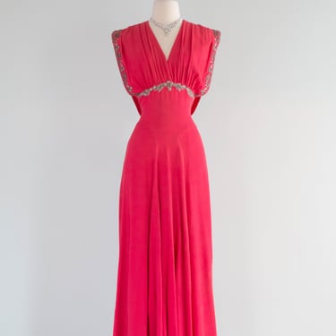 Shocking 1940's Camellia Pink Rayon Evening Dress By Marvian Original / M