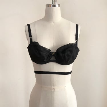 Black Underwire Bra with Waist-Strap - 1940s 