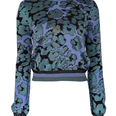 Diane von Furstenberg - Blue & Green Print Knit Sweater Sz S