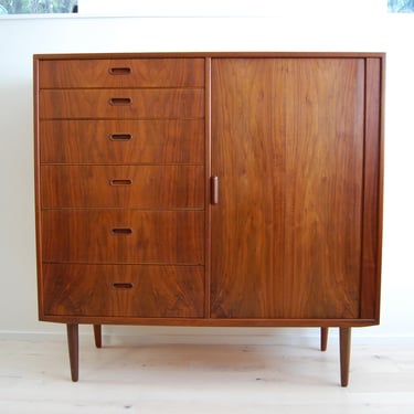 Danish Modern Falster Teak Gentleman's Chest of Drawers Dresser with Tambour Door Made in Denmark 