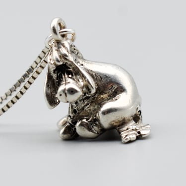 90's sterling Disney Eeyore pendant, whimsical 925 silver Winnie the Pooh sitting donkey box chain necklace 