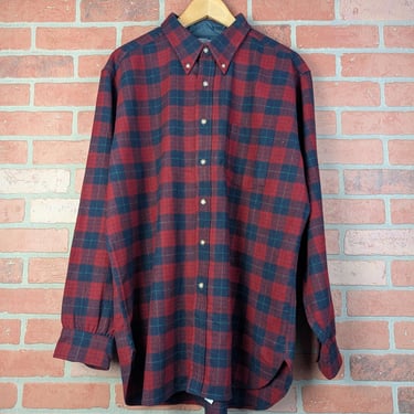 Vintage 80s 90r Made in USA Pendleton ORIGINAL Wool Plaid Button Down Work Shirt - Extra Large 