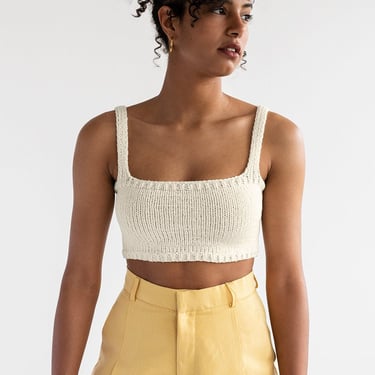Square Neck Crop Top, Minimal Knit Top, Cropped Yoga Top, Hand Knit, Square Neckline, Knit Bra, Fitted Cotton Bralette in Vanilla Scoop 