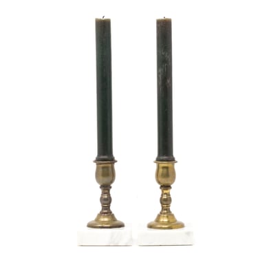 Pair of Brass and Marble Candle Holders, Vintage Candlestick Holders 