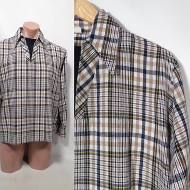 Vintage 70s Sears Mens Plaid Pullover Shirt Size M 