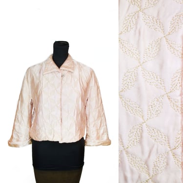 1950s Bed Jacket ~ Pink Satin Gold Lurex Quilted Lingerie Bed Jacket 