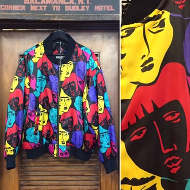 Vintage 1990’s Cartoon Faces Bomber Jacket, 90’s Puffer Jacket, 90’s Pop Art, 90’s Jacket, 90’s Bomber, Vintage Clothing 