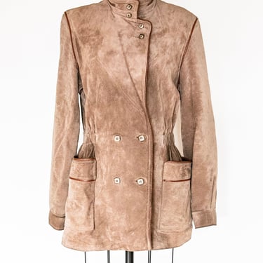 1980s Coat Suede Leather Taupe S 