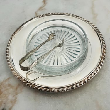Vintage Morton Parker Caviar Dish Marlboro Silver Plate Glass Insert for Side Butter Dish Mid Century tableware wedding grandmillenial gift 