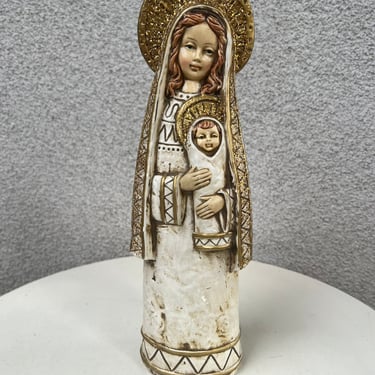 Vintage Madonna and Child religious statue paper mache 12” x 4” x 3” 