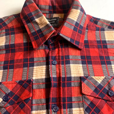 Vintage 80s Red & Blue Plaid Flannel Shirt Size Medium New Old Stock Never Worn 