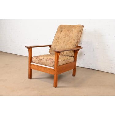 L. & J. G. Stickley Antique Mission Oak Arts & Crafts Reclining Morris Lounge Chair, Circa 1900