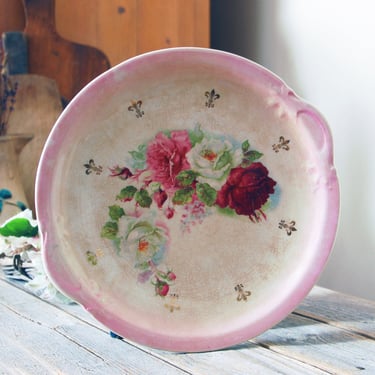 Vintage rose pattern china platter / George Bros floral platter / cottage home decor / shabby chic / vintage floral china serving dish 