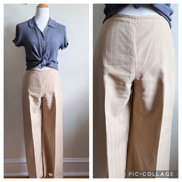 Vintage 90s Y2K Tan Pin Stripe Cropped Wide Leg Pants 2P 