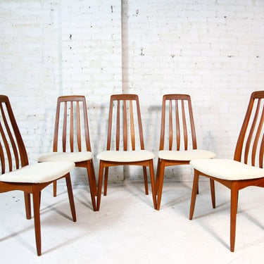 Vintage MCM tallback teak dining kitchen chairs w/ new foam and upholstery | Free delivery in NYC and Hudson Valley areas 