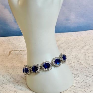 Stunning Kenneth J Lane Simulated Princess Diana CZ Sapphire & Diamond Bracelet Size 8 Gift for Her Bride Something Blue Mother Gift 