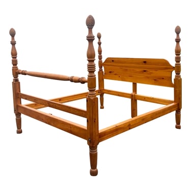 Vintage Pine Carved Pineapple Four Poster Pine Bed - King Size 