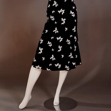 rare S/S 1978 Yves Saint Laurent Rive Gauche documented black and white butterfly pattern knee length 1970s designer skirt 