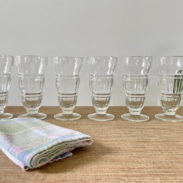 Vintage Ice Cream Sundae Glasses - Set of 6 - Tall Soda Fountain Glasses - Milk Shake Glasses - Tall Pedestal Glasses - Parfait Glasses 