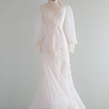 Romantic Edwardian Inspired 1970's Lace &amp; Organza Wedding Dress / XS