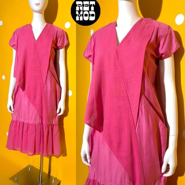 Interesting Vintage 80s 90s Pink Origami Style Avant Garde Statement Dress 