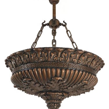 Neoclassical Bronze Painted Composition Plaster Basket Pendant Light