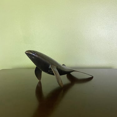 Large Brass Whale, Vintage Brass Whale Paperweight, Vintage Brass Animal Fish, Mid Century Modern Brass Whale Fish 