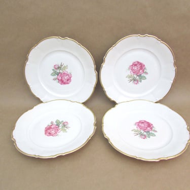 Hutschenreuther Selb The Dundee Salad Plates-set of 4 Bavaria Pink Roses Gold Trim 
